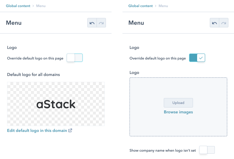 astack menu logo options